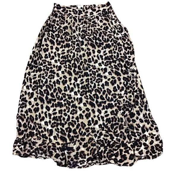 THML Leopard Print Asymmetrical Ruffle Midi Length Skirt - Picture 3 of 12